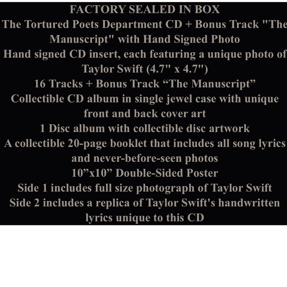 Taylor Swift Hand signed Autographed CD Tortured Poets Department NWT Sealed​​ - Picture 2 of 2